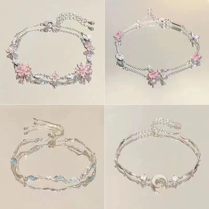 轻奢花朵手链女合金水钻手串气质高级感链条式手饰ins风高级百搭
