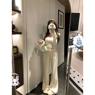 女秋冬松紧系带直筒休闲长裤 软糯菠萝纹加厚针织阔腿裤 CHAN NAYA