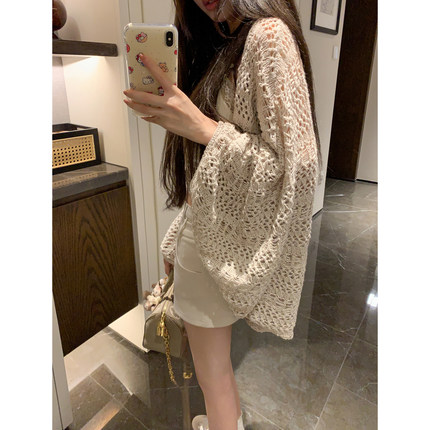 NAYA CHAN慵懒风宽松软糯钩花镂空针织开衫女夏外搭薄款罩衫上衣