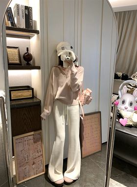 NAYA CHAN 镇店版型 黑色高克重面料加绒加厚针织阔腿休闲长裤女