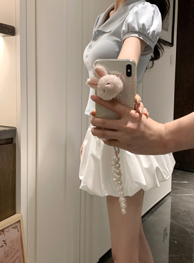 NAYA CHAN新款设计感白色褶皱花苞裙短裙女高腰半身裙