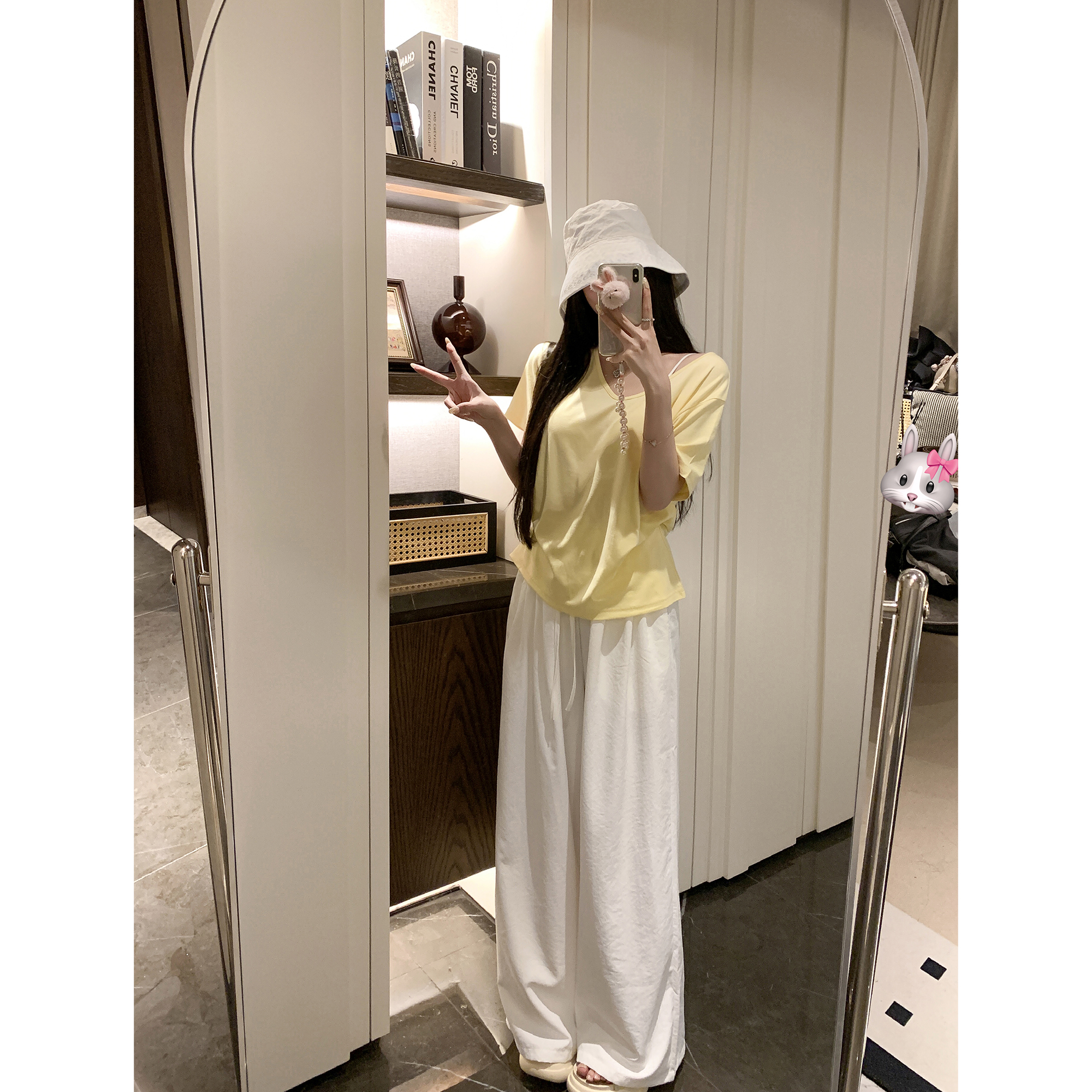 NAYA CHAN 冰絲休閑寬松白色闊腿褲女夏薄款慵懶風(fēng)垂感拖地涼涼褲