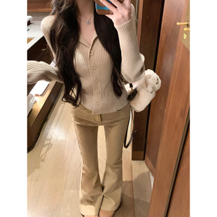 NAYA CHAN polo领包芯纱针织开衫软糯修身长袖上衣减龄显瘦毛衣