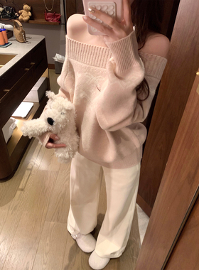 NAYA CHAN 费尔岛一字肩针织上衣百搭减龄气质简约宽松毛衣