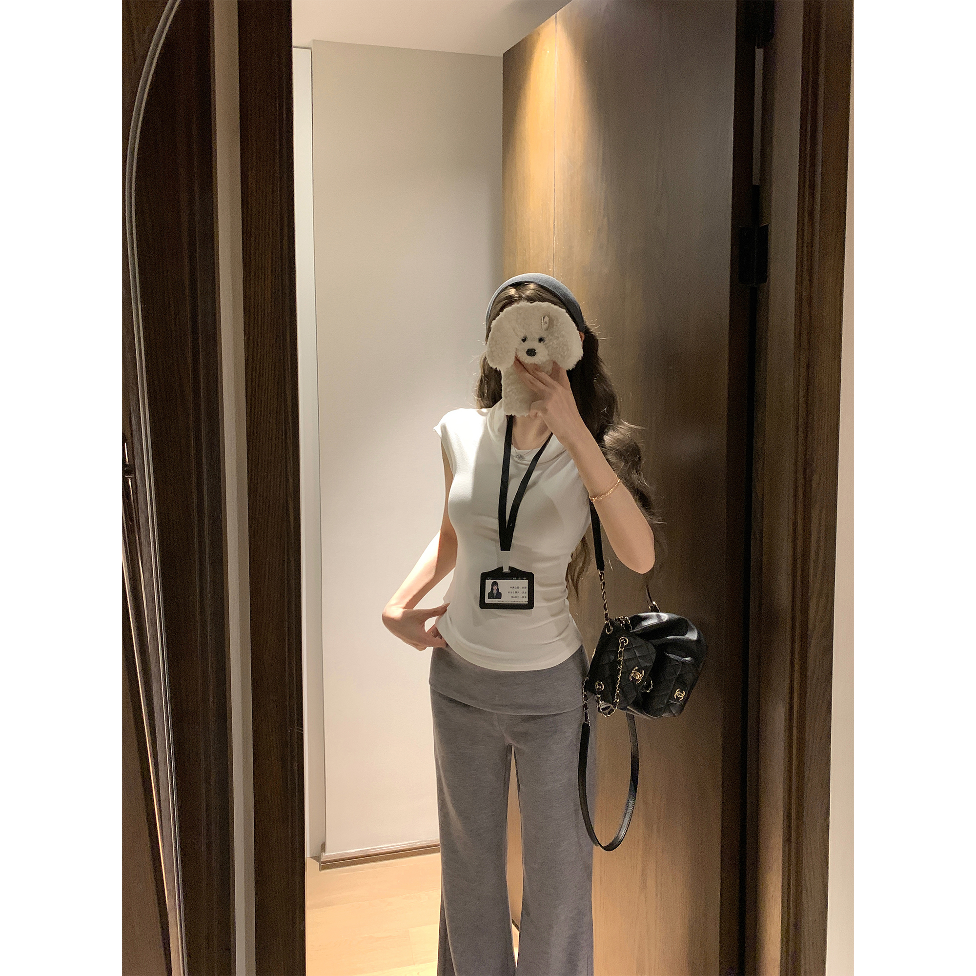 堆堆领高领磨毛短袖T恤白色上衣