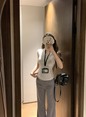 NAYA CHAN 2025秋季新款堆堆领高领磨毛短袖T恤女白色上衣