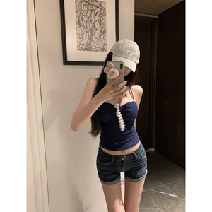 后背交叉露背小吊带带胸垫背心