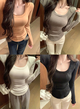 NAYA CHAN 韩模大u领带胸垫磨毛打底衫收腰上衣修身显瘦百搭T恤