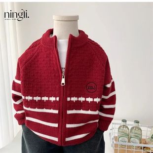 Western Style Clothes Sweater Year Cardigan New Boys Red