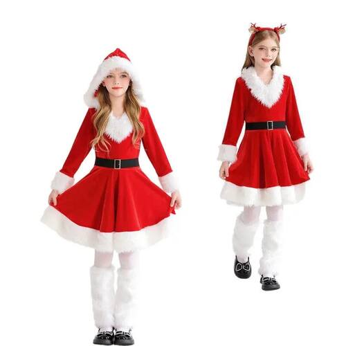 Girls' Christmas Santa Claus Cosplay Costume Red Long-Sleeve