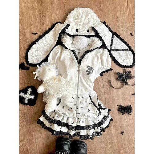 Summer Sweet Preppy Style 2 Piece Sets Women Y2k Kawaii Loli