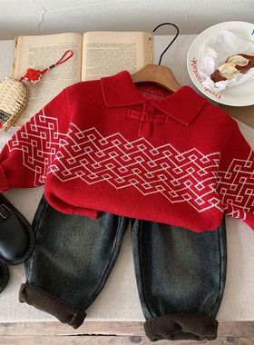 Boys Woolen Sweater Jacket Cotton?Windbreak 2025 Red Plus Th