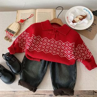 Jacket Cotton?Windbreak 2025 Boys Plus Sweater Red Woolen