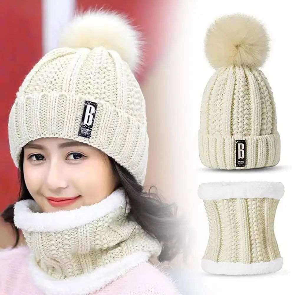 Winter Beanie Hats for Women with Thick Fleece Lined Scarf S