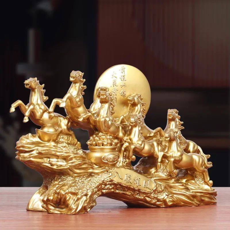 Eight Horses Resin Oranments Table Decor Fengshui Figurine C