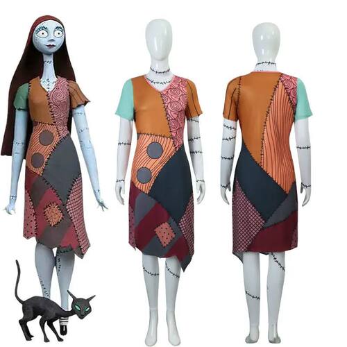 Halloween Sally Dress Cosplay Costume Nightmare Before Chris