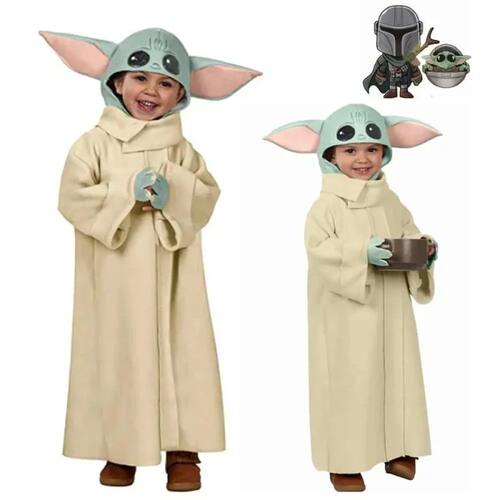 Kids Baby Yoda Cosplay Costume Cute Alien Robe with Hat Mand