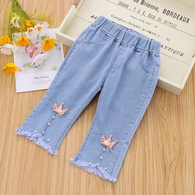 Summer Children's Denim Cropped Pants Girls Toddler Thin Loo