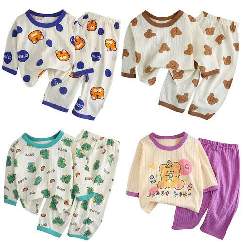 Spring Winter Kids Long Sleeve and Pants Pajamas Set Soft Br