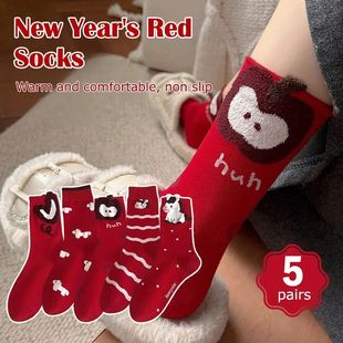 Kids Autumn Socks Cute Red Floral Pattern Sock Girls New Yea