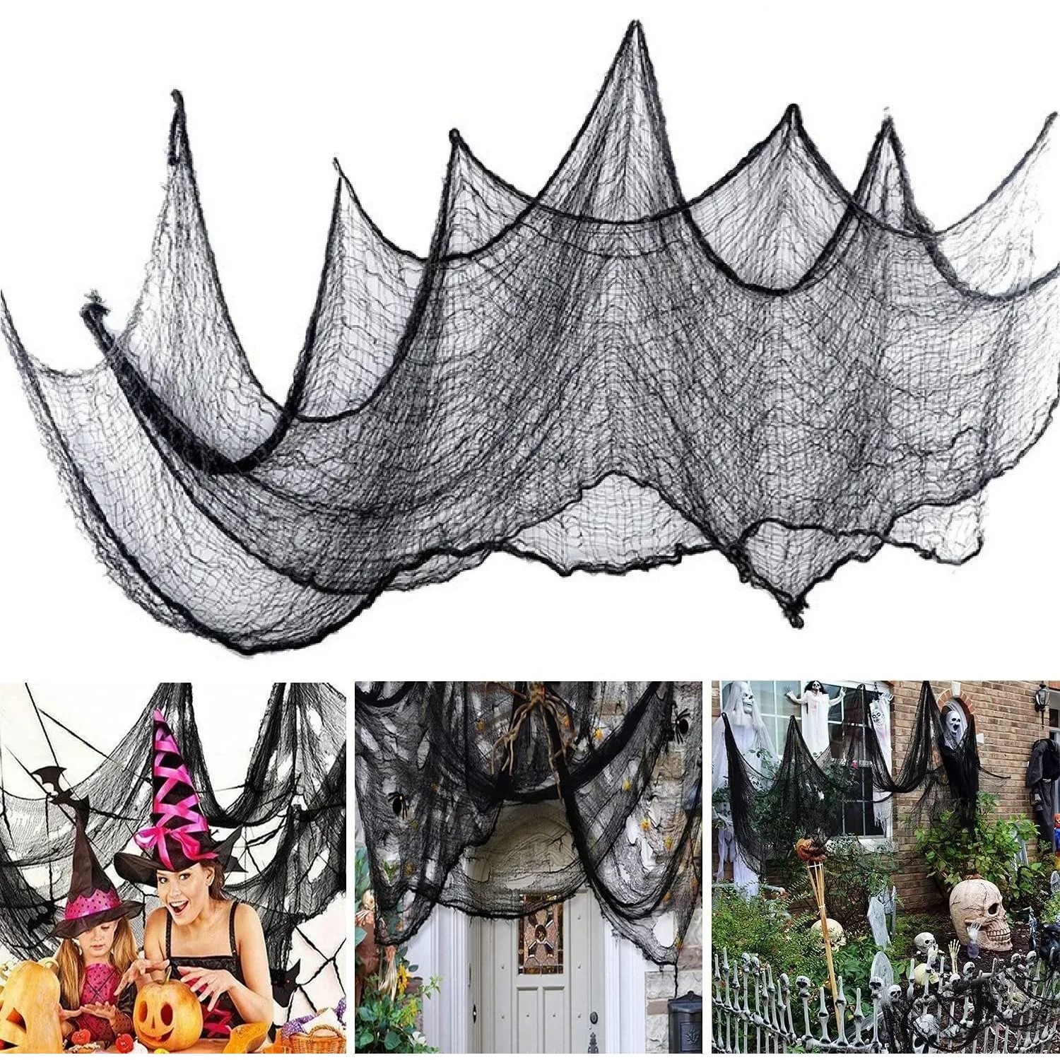 76x183cm Halloween Decorations Black Creepy Gauze Cloth Wind