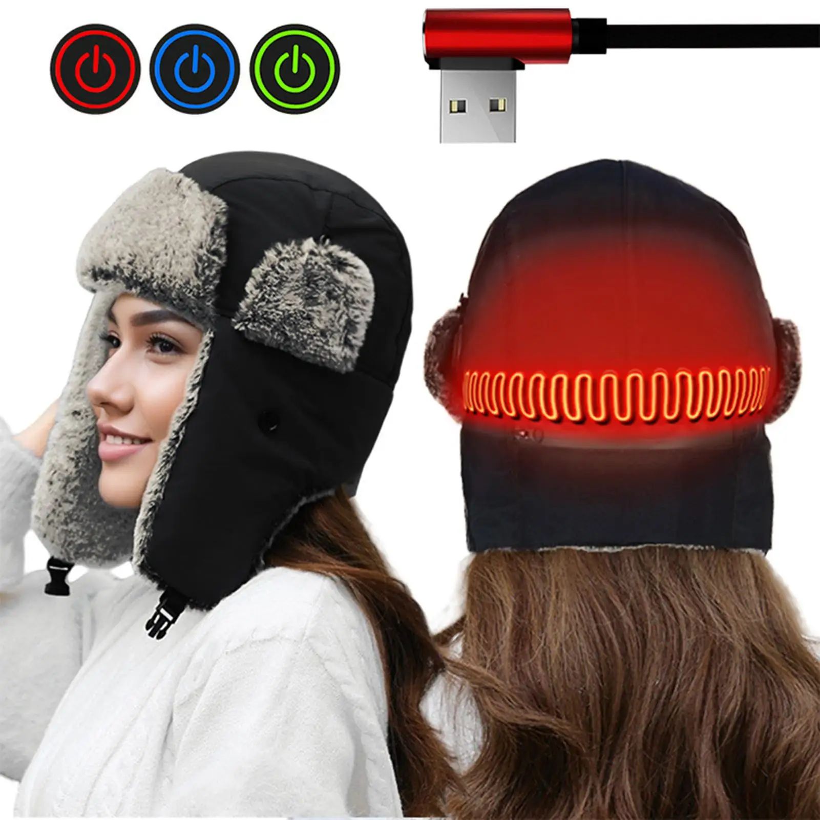 Heated Hat for Men woman USB-Powered Warm Headgear Windproof