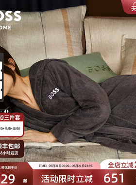 BOSS进口Plain款五星级酒店全棉和服式女士带帽浴袍家居睡衣浴衣