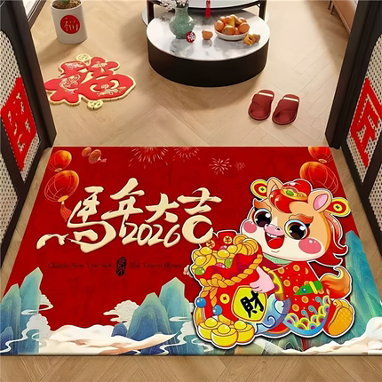 马年家用进门地垫入户门垫防滑耐脏2026新款红色喜庆卡通马到成功