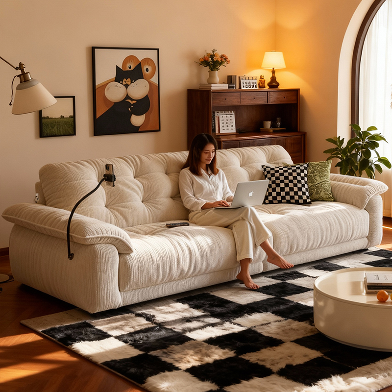 艺潮匠奶油风可拆洗雪尼尔沙发