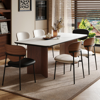 实木岩板餐桌长方形家用简