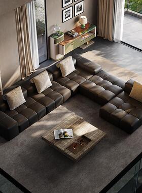 意式极简saba像素沙发大户型大平层客厅真皮模块组合沙发双11新款