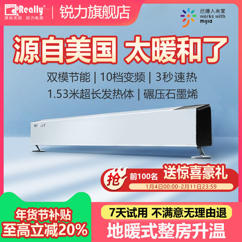 美国锐力地踢脚线取暖器地暖式2024新款家用全屋大面积供暖电暖气