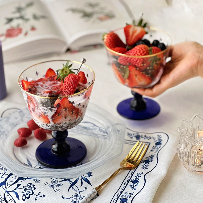 俄皇LOMONOSOV钴蓝网纹果汁杯欧式轻奢高档送礼高脚酒杯情侣水杯