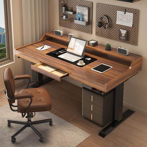 智能电动升降桌实木学习办公桌简约桌子带抽屉书桌学生家用电脑桌