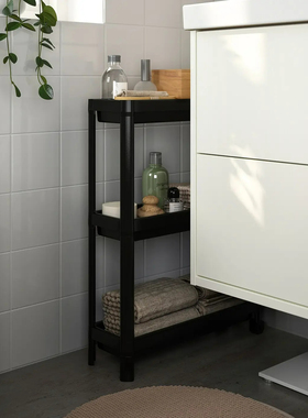 IKEA宜家代购三层小推车狭小浴室厨房边台维灰恩黑色侧边储物柜子