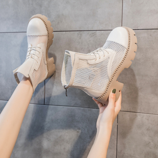 欧货百搭透气网面凉鞋女高跟女鞋2025春夏新款厚底凉靴女网鞋粗跟