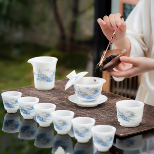 高档茶具套装璞玉瓷山水画可悬停三才盖碗功夫礼盒装伴手礼精品