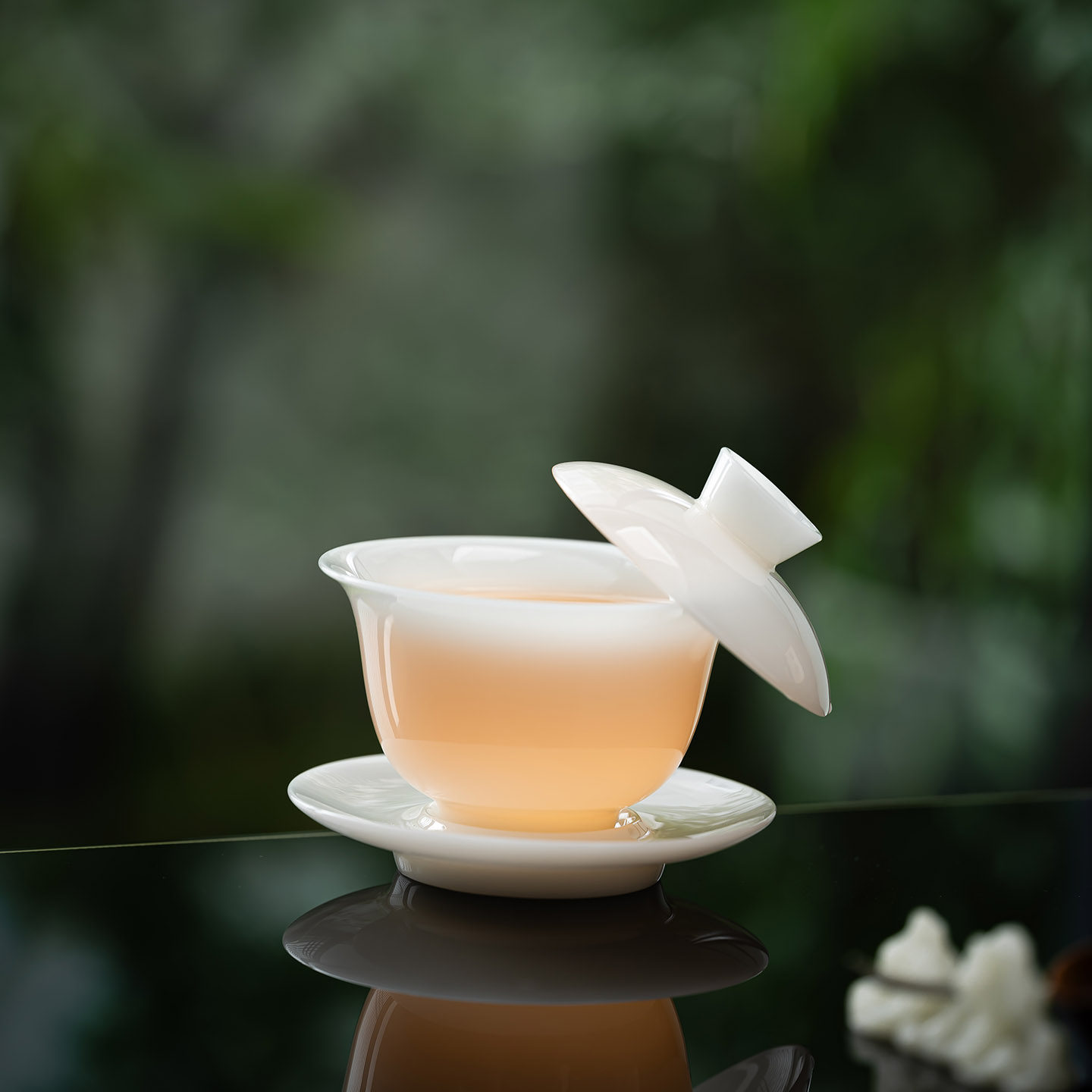 高档冰种璞玉透亮三才盖碗泡茶杯