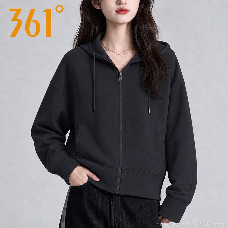 361官方正品运动卫衣女款2026春秋季新款开襟连帽透气休闲上衣女