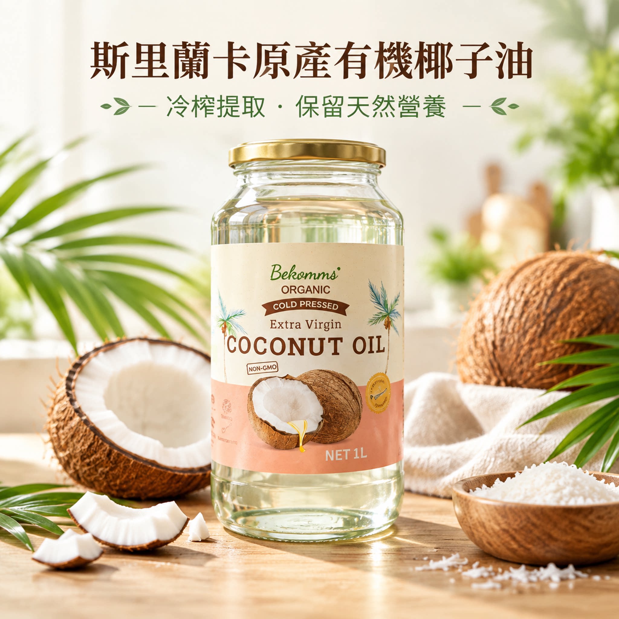 贝科姆有机冷压初榨椰子油1L