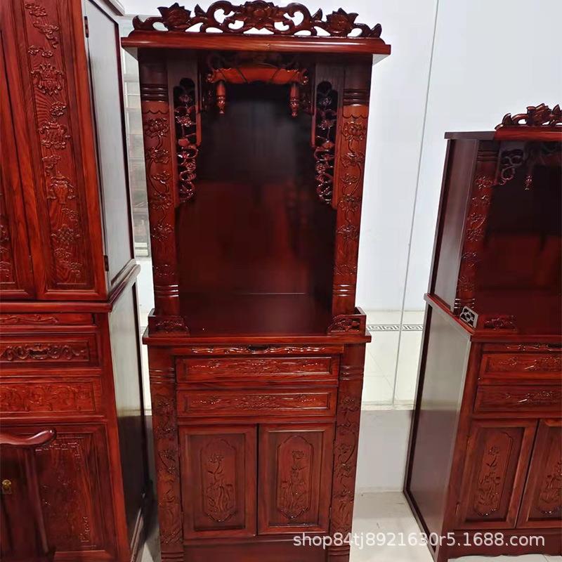 供应 观音财神台中式雕花仿古供奉台佛柜 榆木佛柜立柜带门佛龛