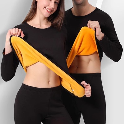 保暖套装女秋冬季金貂绒加肥加大码内衣男女加绒加厚圆领秋衣秋裤