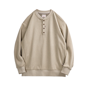 马登工装 美式休闲亨利领毛呢卫衣格雷系cleanfit长袖打底衫男秋