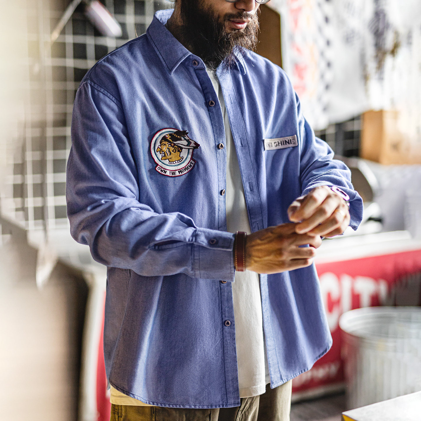 马登工装美式休闲牛津纺长袖衬衫蓝色衬衣外套纯棉牛津布薄款男秋,男装,衬衫,淘宝优惠券,粉丝福利购,淘宝优惠卷