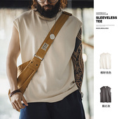 坎肩T恤男夏季 棉籽壳重磅针织宽肩背心运动纯棉无袖 美式 马登工装