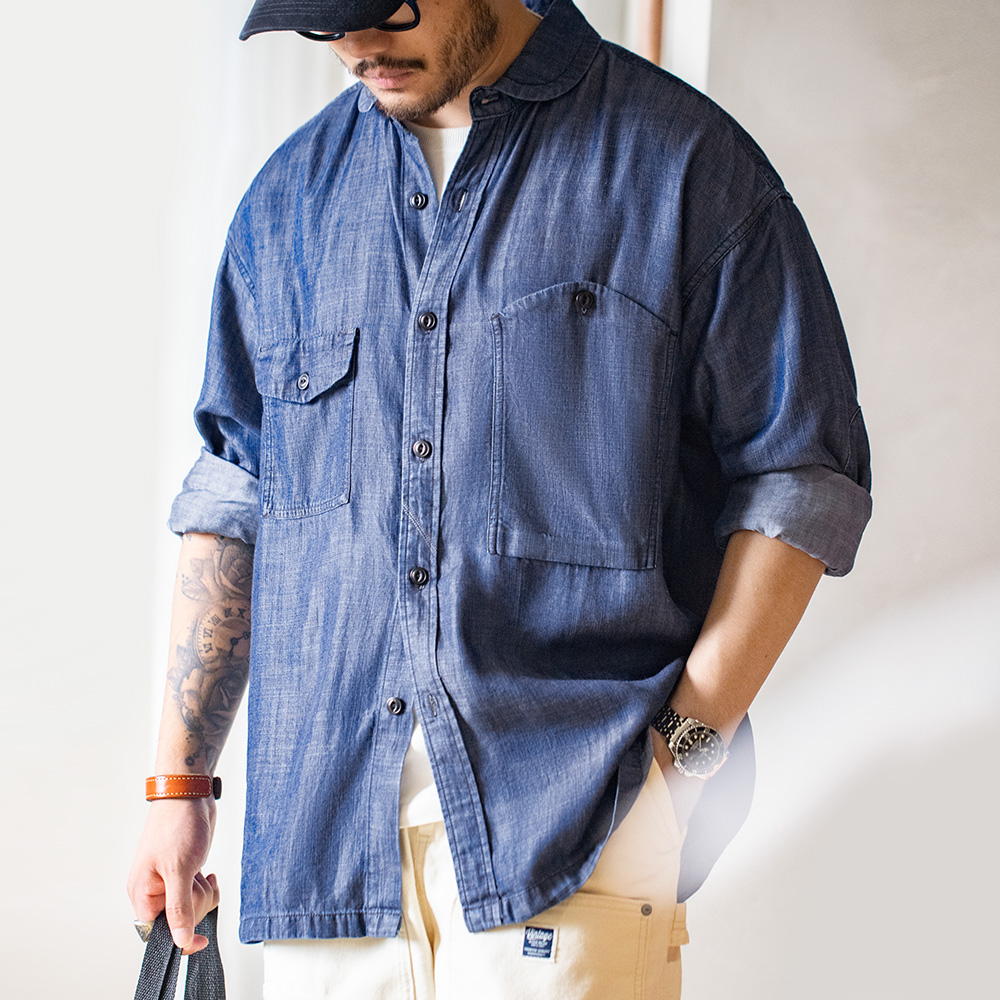 马登工装美式复古莱赛尔牛仔衬衫