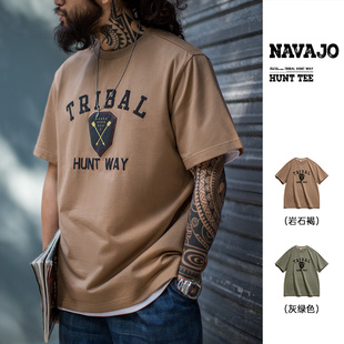 男春夏 复古Navajo发泡印花印第安T恤纯棉宽松短袖 马登工装 美式