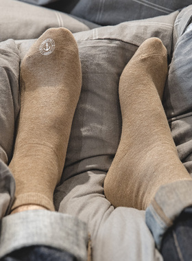 马登工装 日系复古海军船锚印花中筒袜夏季吸汗ins纯色防滑袜子男