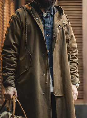 马登工装 美式复古M51磨毛连帽风衣军事风宽松纯棉中长款外套男秋