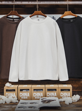 马登工装新疆纯棉长袖T恤纯色内搭打底白色重磅高克重体恤男春季